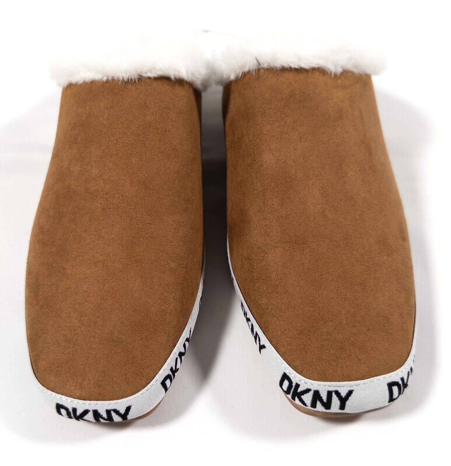 DKNY Women's Brown Mules Flat Faux Fur Lining Square Toe Size UK 6