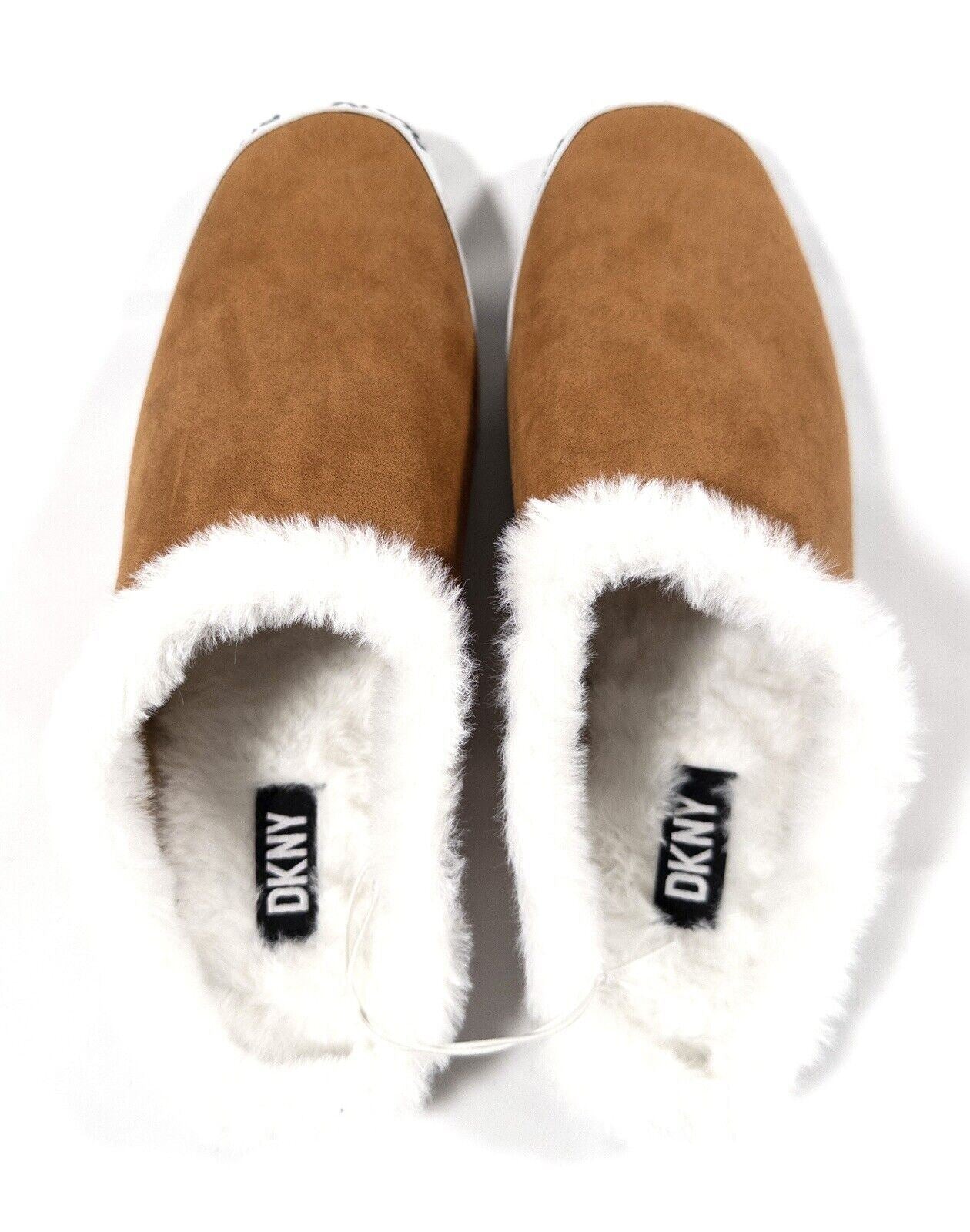 DKNY Women's Brown Mules Flat Faux Fur Lining Square Toe Size UK 6