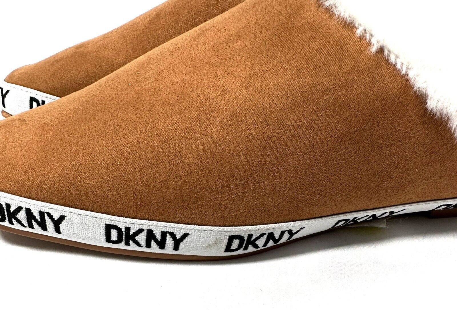 DKNY Women's Brown Mules Flat Faux Fur Lining Square Toe Size UK 5