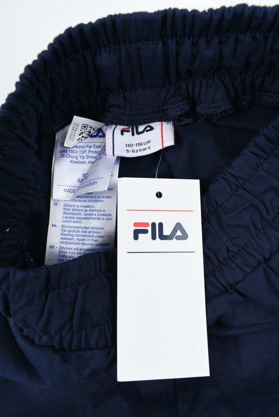 FILA Boys French Terry Cotton Shorts, Blue/White, size 5-6 years