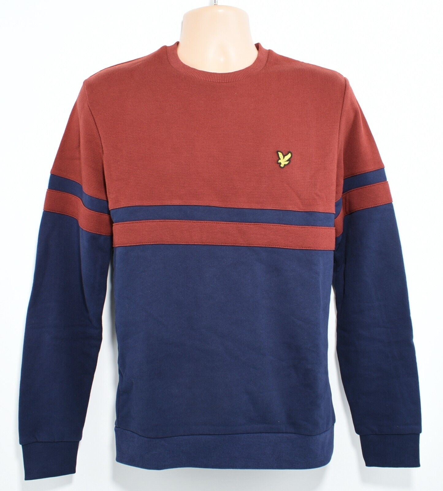 LYLE & SCOTT Mens Colourblock Sweatshirt, Rust Brown/Navy Blue, size SMALL