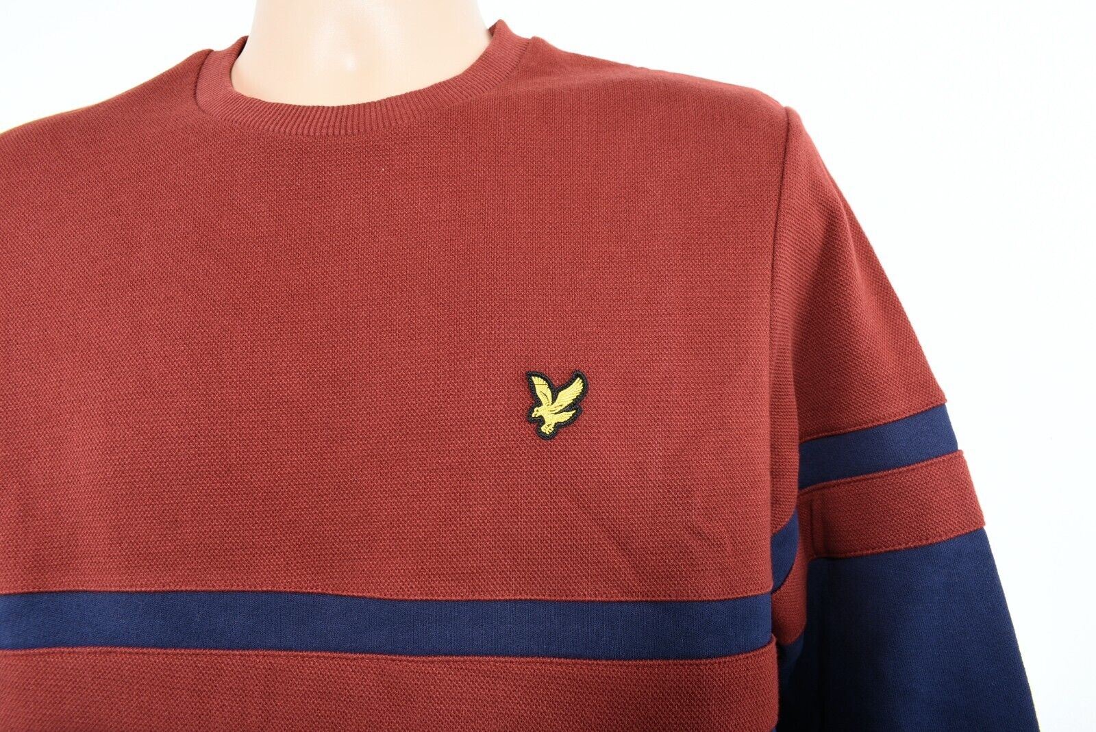 LYLE & SCOTT Mens Colourblock Sweatshirt, Rust Brown/Navy Blue, size SMALL