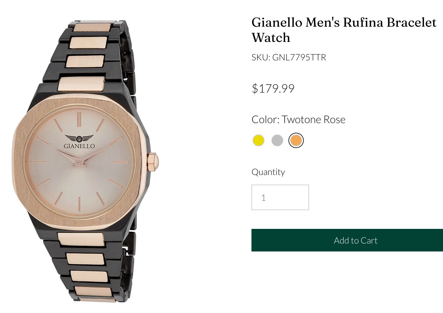 GIANELLO Mens RUFINA Wristwatch, Rose Gold & Pewter Grey