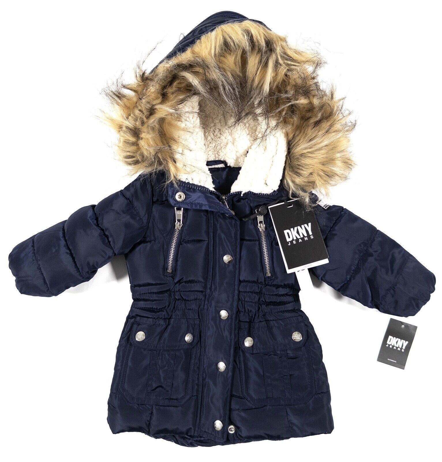 DKNY JEANS Kids Girls Blue Hooded Parka Coat Size UK 3 Years