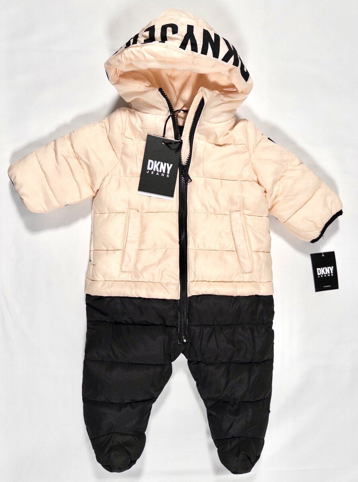 DKNY JEANS Baby Girls All in one Snowsuit Pink Black Size UK 6-9 Months