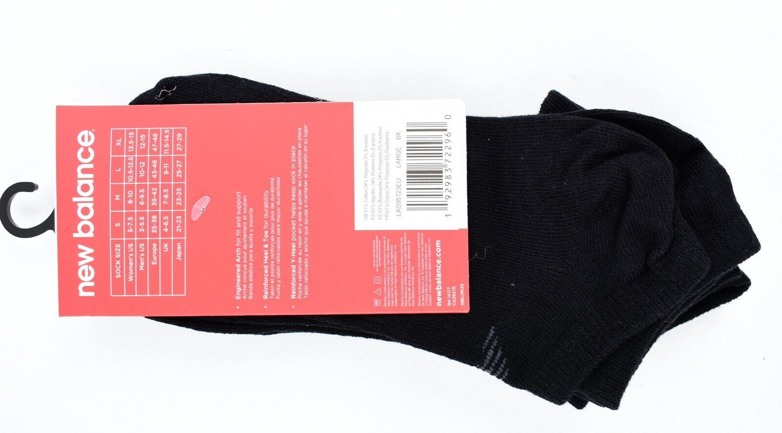 NEW BALANCE Performance Mens 3-pack Cotton Blend Trainer Socks, Black UK 9-11