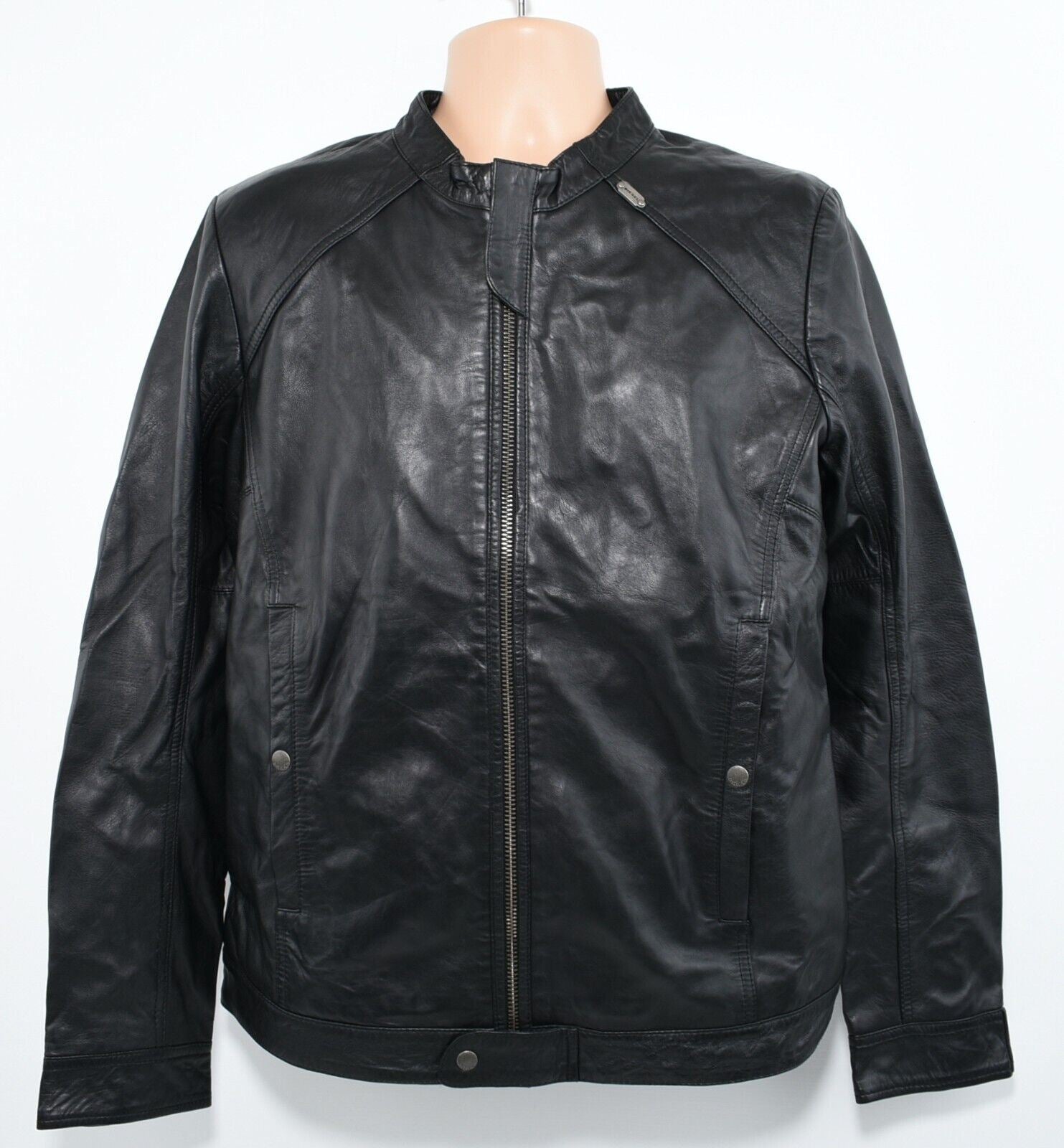 DIESEL Mens L-QUAD Genuine Leather Biker Jacket, Black, size MEDIUM