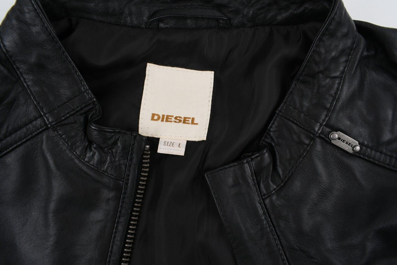 DIESEL Mens L-QUAD Genuine Leather Biker Jacket, Black, size MEDIUM