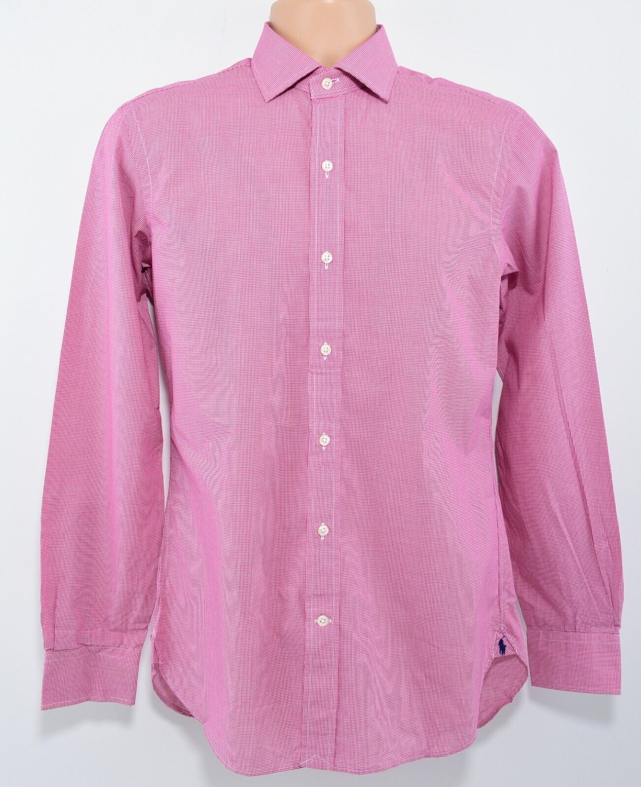 POLO RALPH LAUREN Mens Long Sleeve Pink Checked Shirt, size collar 14.5"
