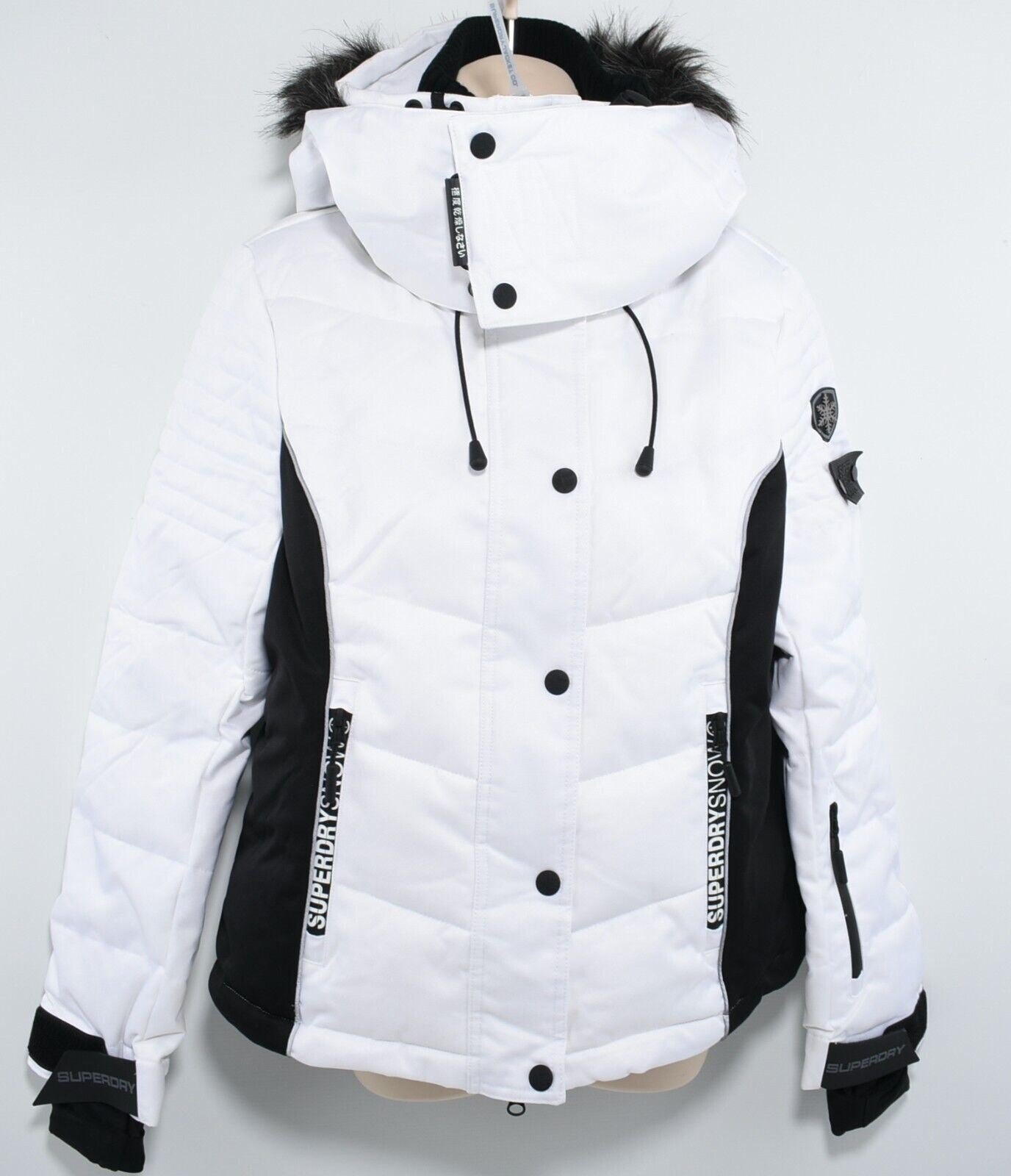 SUPERDRY Womens Ski Jacket, Snow Puffer, White & Black, size L / UK 14