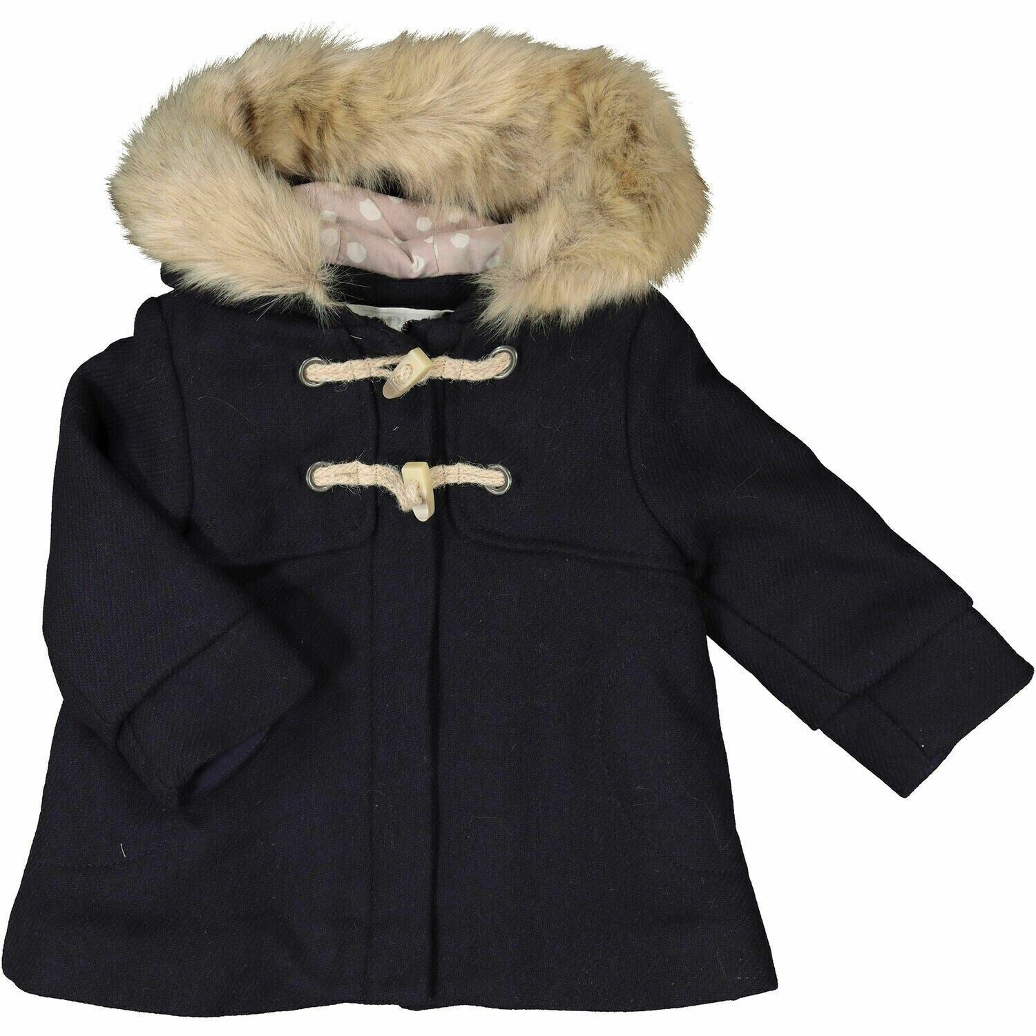 ZARA Girls Duffle Coat, Wool Blend, Navy Blue, size 4-5 years / 110 cm