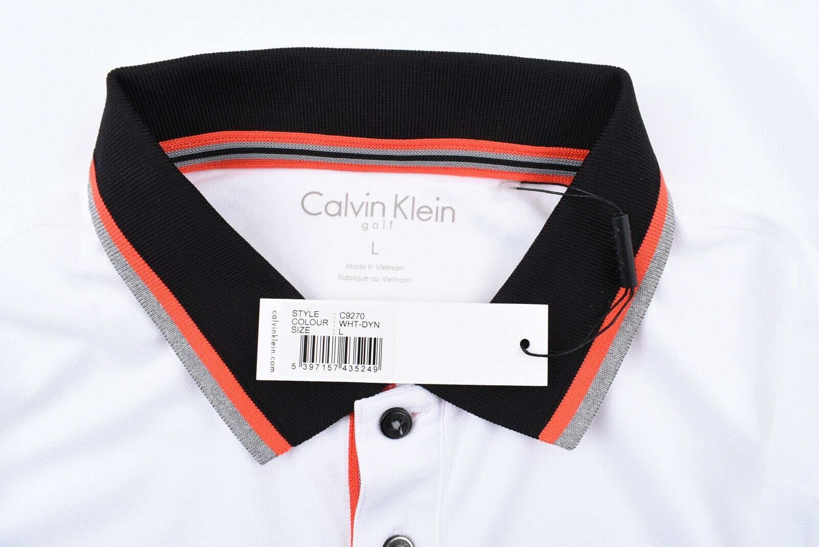 CALVIN KLEIN GOLF Mens Short Sleeve Polo Shirt, White, size LARGE