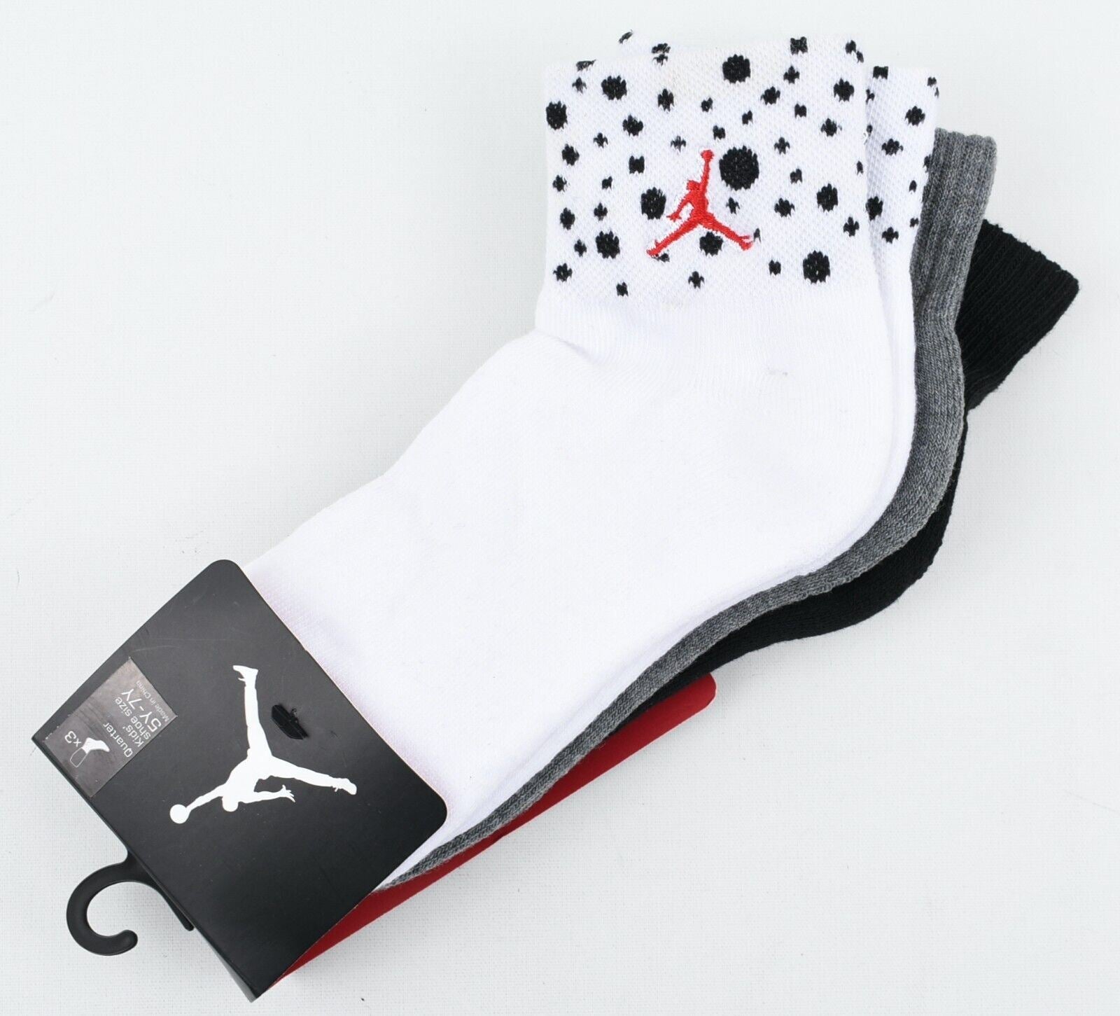 NIKE AIR JORDAN 3-pack Kids Ankle Socks, Black/Grey/White, size junior UK 4.5-6