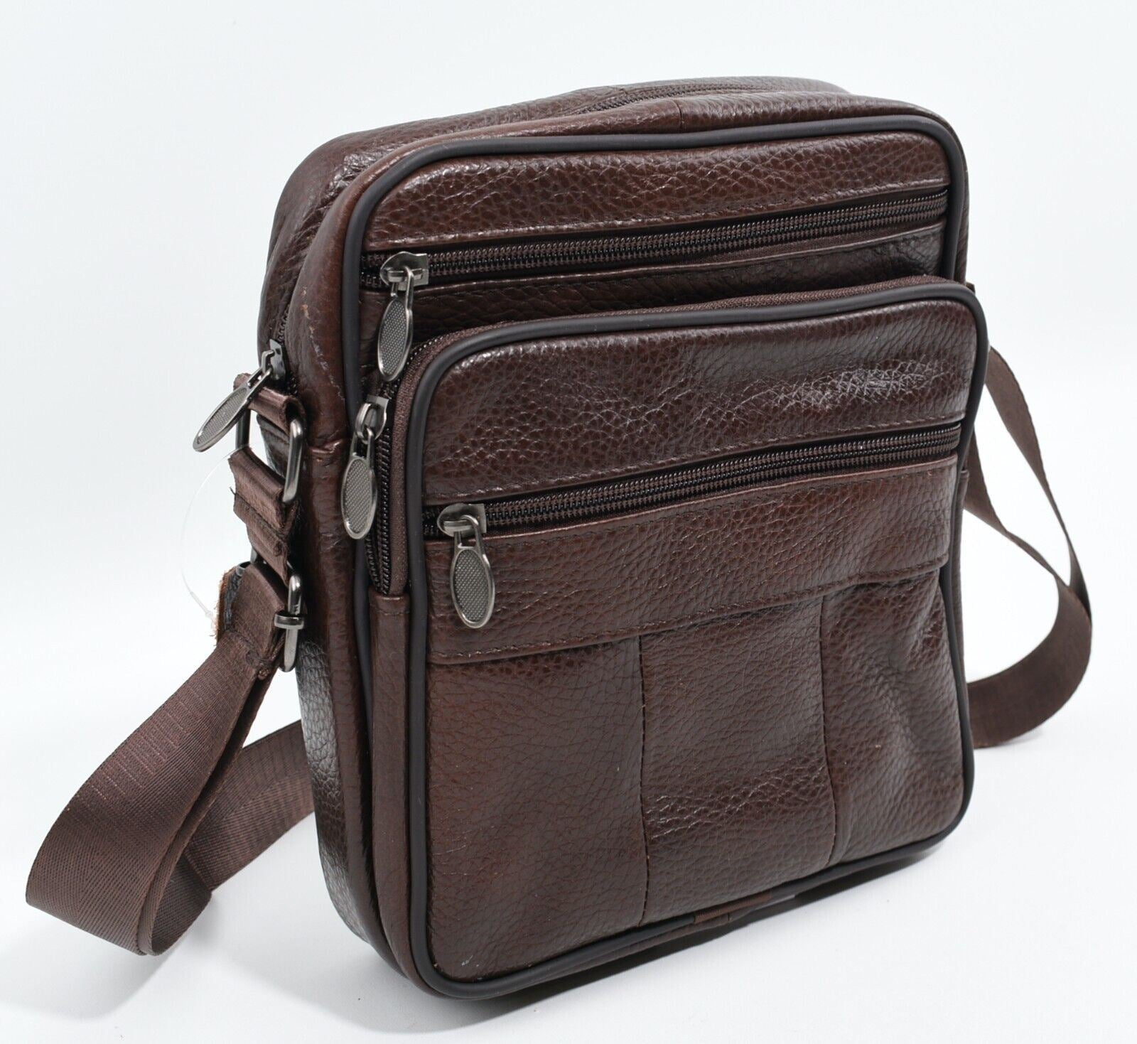 Genuine Cowhide Leather Messenger Bag /Crossbody Bag, Unisex, Brown