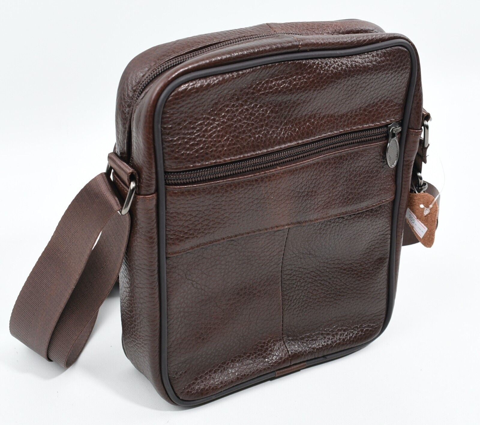 Genuine Cowhide Leather Messenger Bag /Crossbody Bag, Unisex, Brown