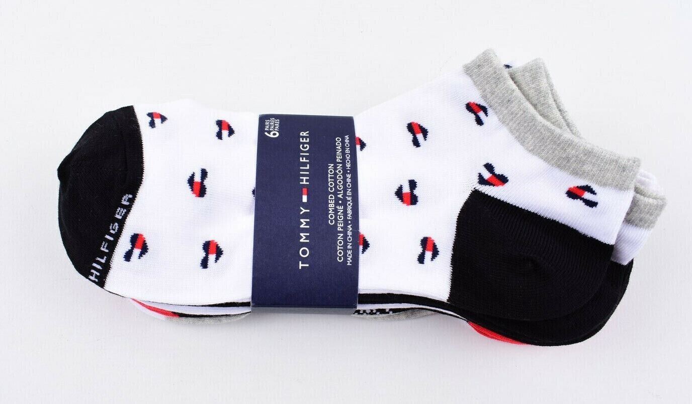 TOMMY HILFIGER Womens 6-pk Combed Cotton Trainer Socks, Multicolour, size UK 4-7