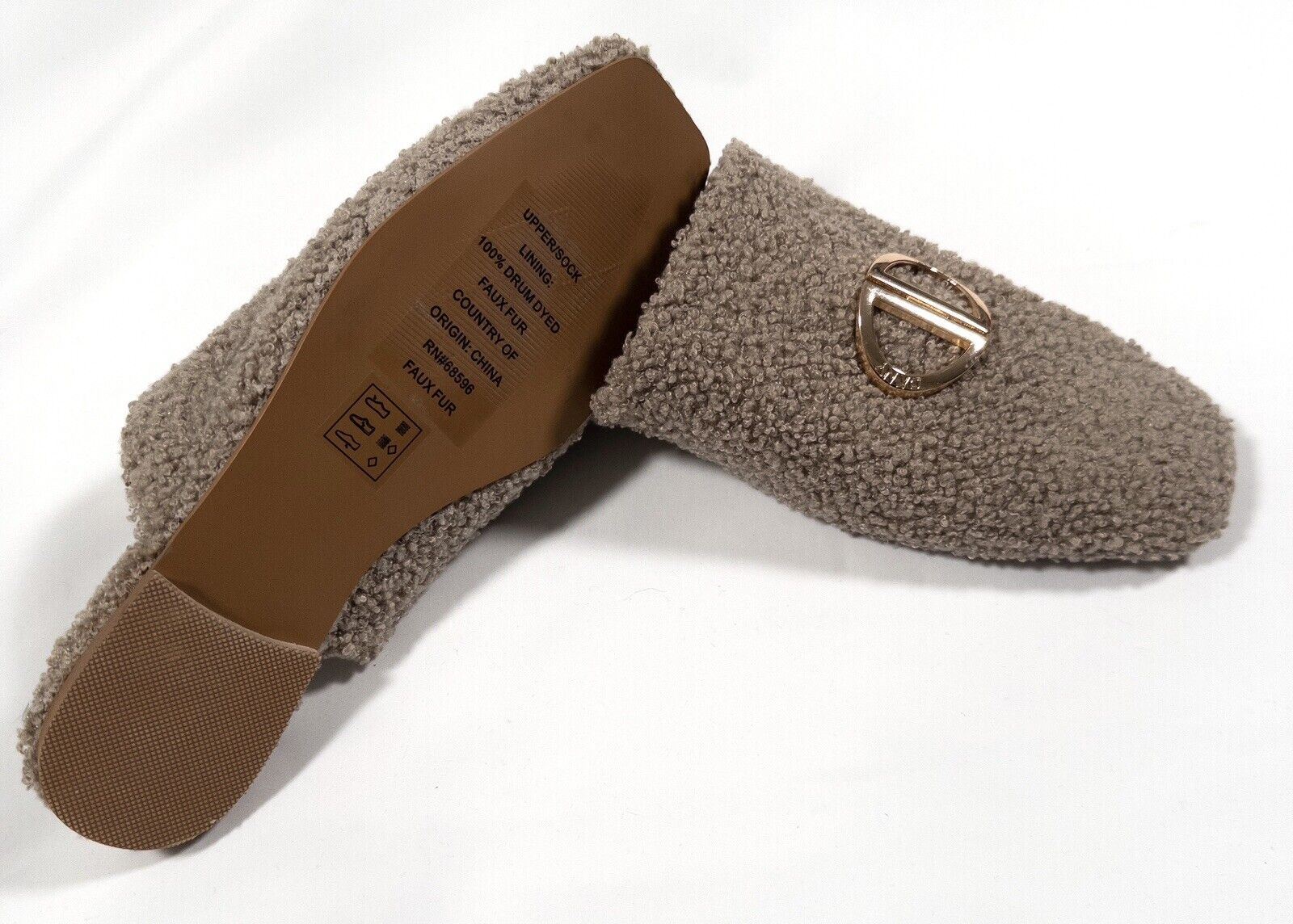 DKNY Women's Light Brown Flat Mules Square Toe Teddy Size UK 8