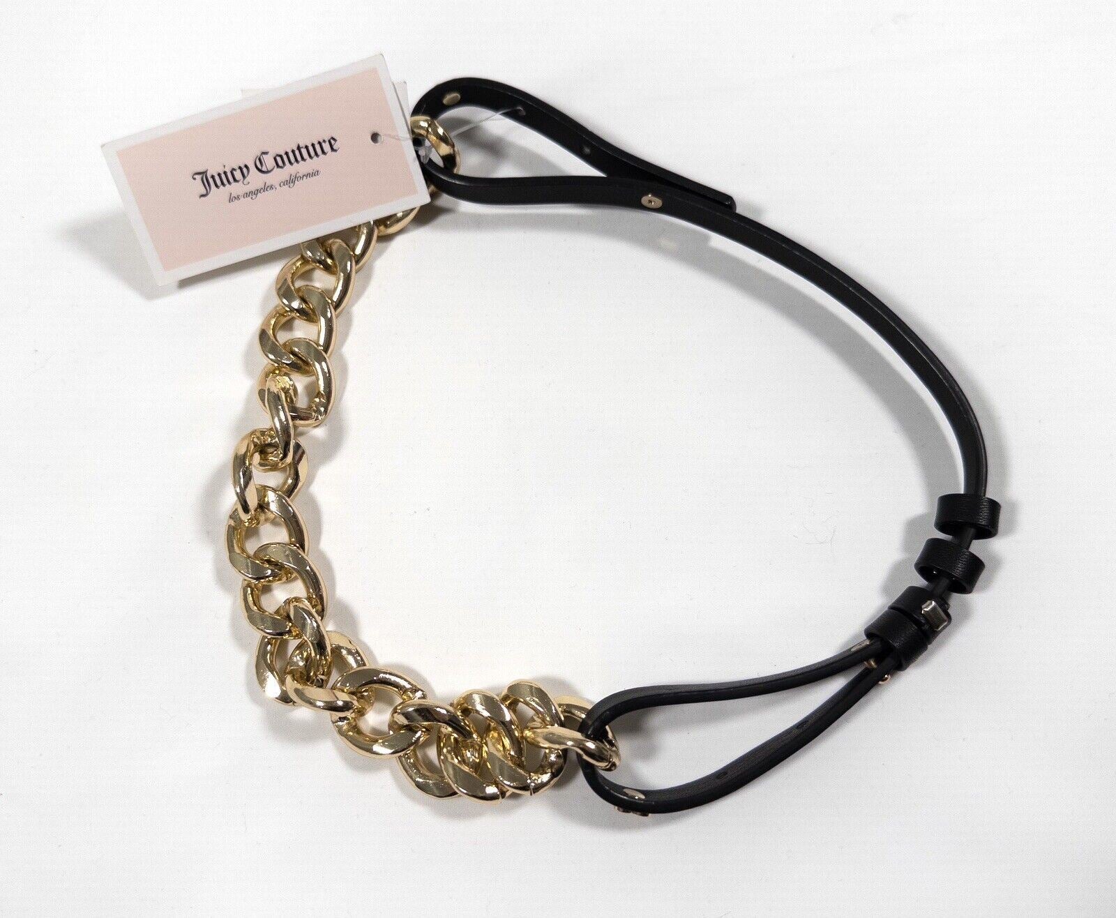 JUICY COUTURE Women's Black Faux Leather Belt Gold Chain Size UK M/L