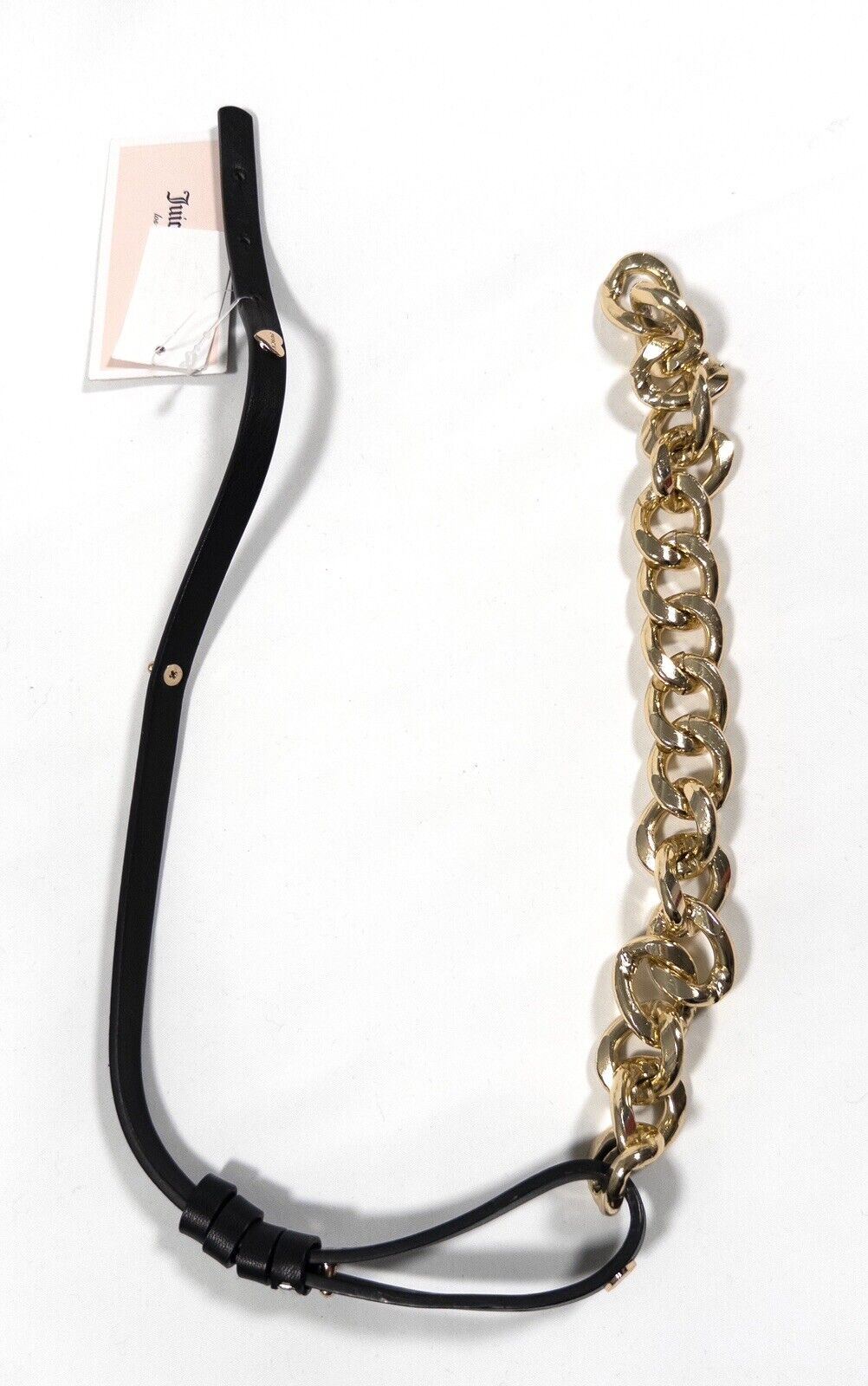 JUICY COUTURE Women's Black Faux Leather Belt Gold Chain Size UK M/L